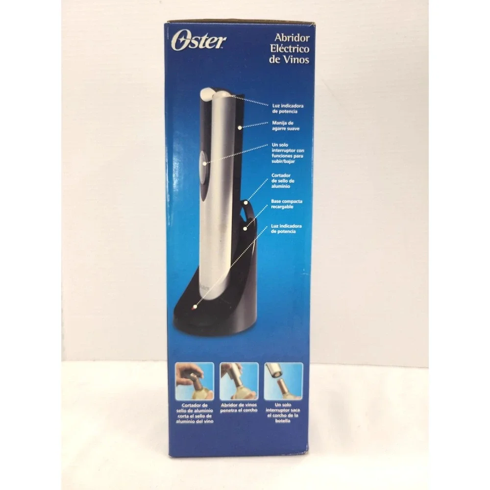 Oster Cordless Electric Wine Bottle Opener, Foil Cutter, Rechargeable 4207‎ NEW